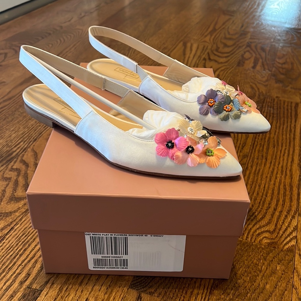 Anthropologie Pokemaoke White Ivory Flats Flowers 40 / 9